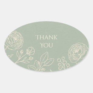 Adesivo Oval Sage Linha Arte Floral Obrigada