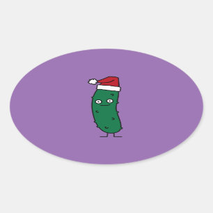 Adesivo Oval Salmoura de aneto do Natal que veste um chapéu do
