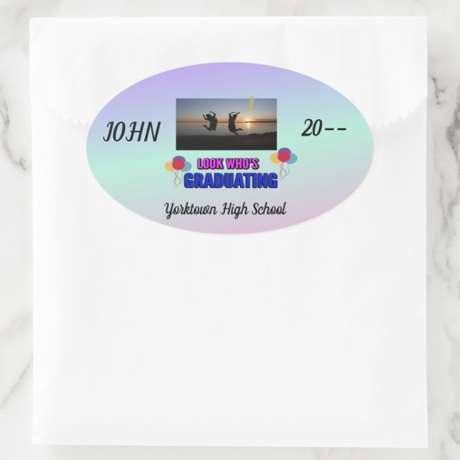 Adesivo Oval Salto para o Formando de alegria Azul rosa púrpura (Bolsa)