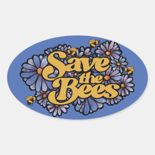 Adesivo Oval Salve as Abelhas Daisy Flower Art Love