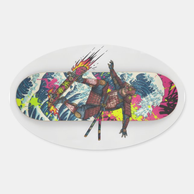 Adesivo Oval Samurai Skateboard Art – Japanese Spirit & Street  (Frente)