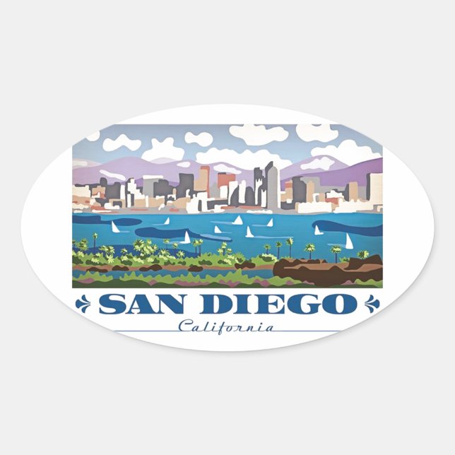Adesivo Oval San Diego Skyline (Frente)