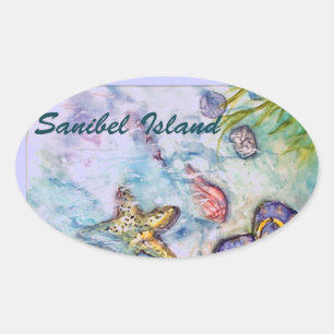 Adesivo Oval Sanibel Island Watercolor Art da Flórida