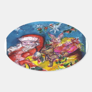 ADESIVO OVAL SANTA CLAUS COM PRESENTES