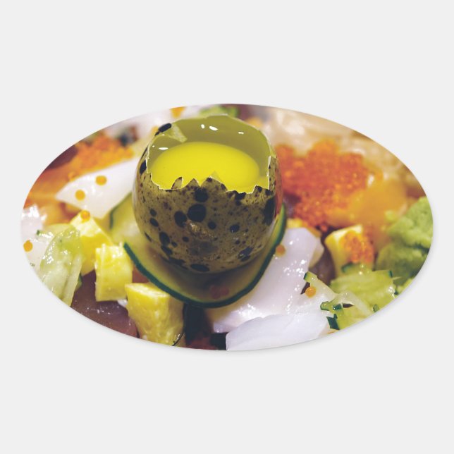 Adesivo Oval Sashimi Salmon Tuna Fish Caviar Japonês (Frente)