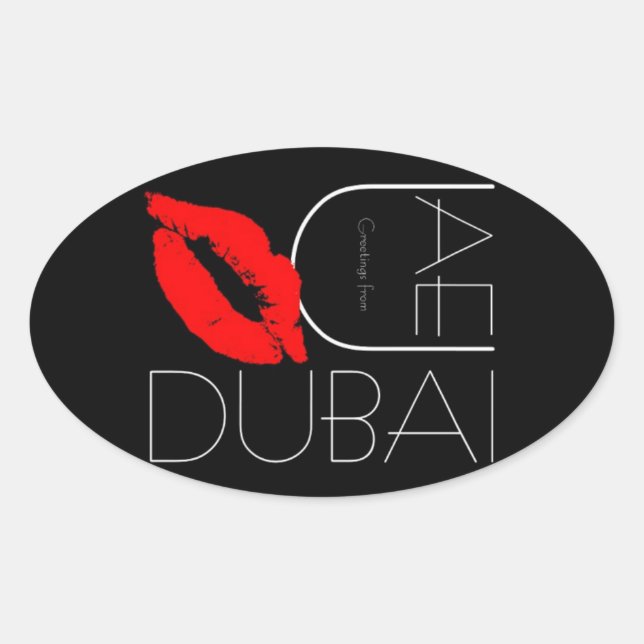 Adesivo Oval Saudações de Dubai UAE Red Lipstick Kiss (Frente)