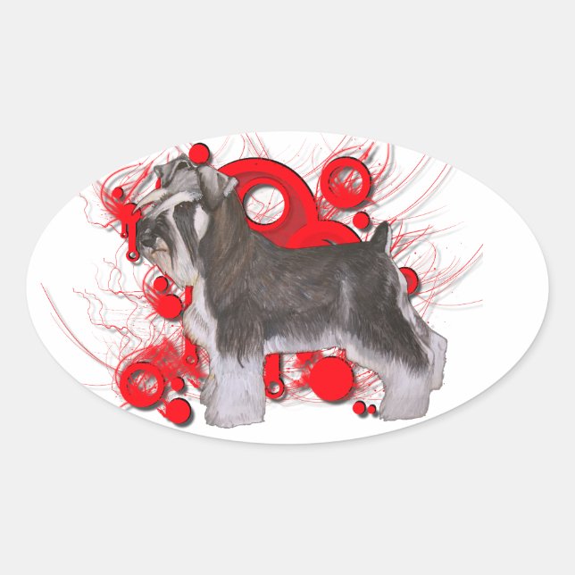 Adesivo Oval Schnauzer com Círculos Vermelhos (Frente)