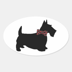 Adesivo Oval Scottie Dog em Xadrez Arco Tie