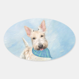 Adesivo Oval Scottish Terrier Wheaten Dog Painting