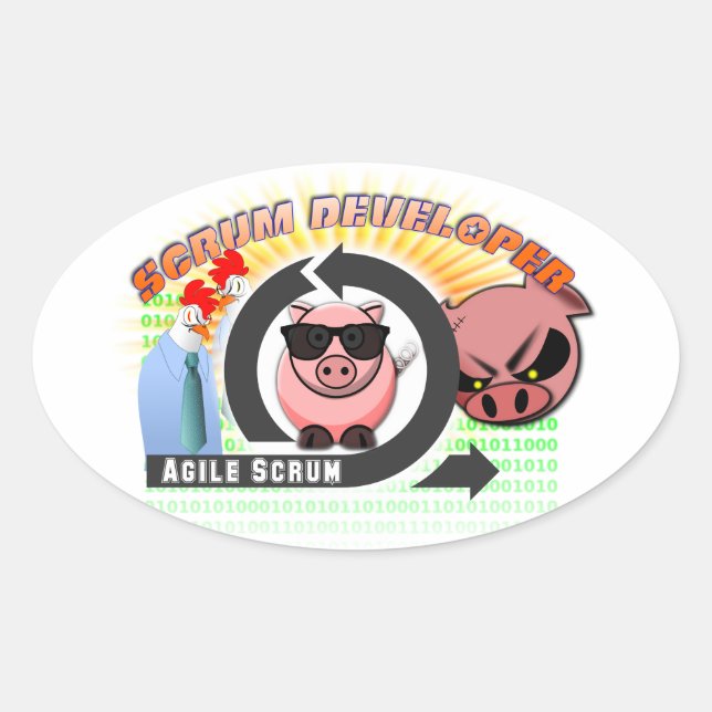 Adesivo Oval Scrum Developer - Desenvolvimento ágil de software (Frente)