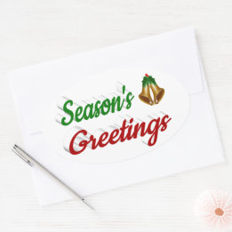 Adesivo Oval Seasons Saudações Belga Escrito verde de Natal