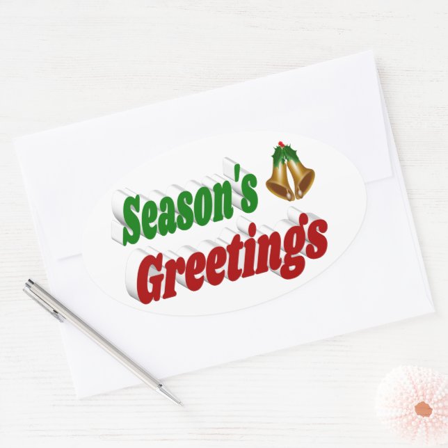 Adesivo Oval Seasons Saudações Belos Natal (Envelope)