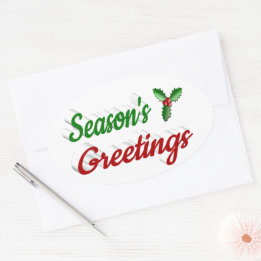 Adesivo Oval Seasons Saudações Holly Natal - Escrito verde