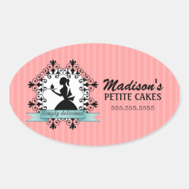Adesivo Oval Selantes de Cupcake Elegante Silhouette Bakery