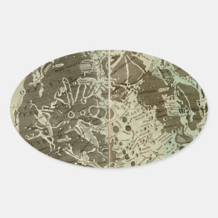 Adesivo Oval Selenografia de Bowles ou Mapa da Lua - 1780