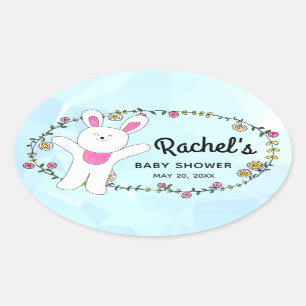 Adesivo Oval Selo de Envelope Azul Coelho Cheerful Branco