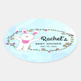 Adesivo Oval Selo de Envelope Azul Coelho Cheergado Branco