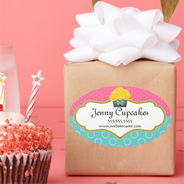 Adesivo Oval Selos De Banho De Cupcakes (Festa)