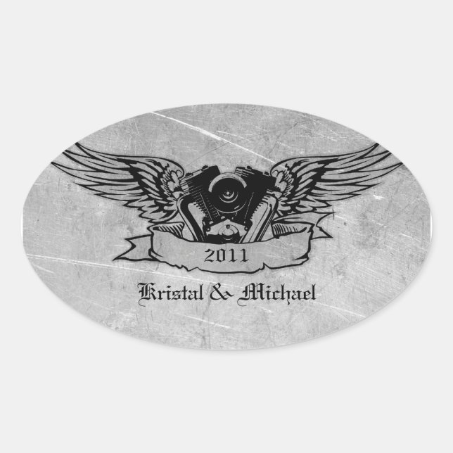 Adesivo Oval Selos de Envelope Biker Flaming (Frente)