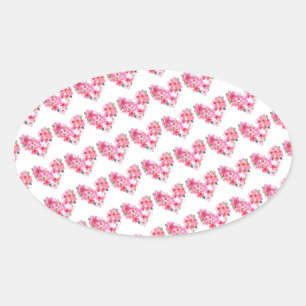Adesivo Oval Selos de Envelope de Corações Florais Rosa