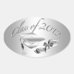 Adesivo Oval Selos do boné de formatura 2012 & do diploma da