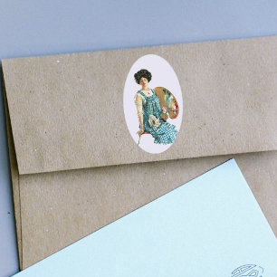 Adesivo Oval Senhora Pintor Paleta do artista do Victorian do