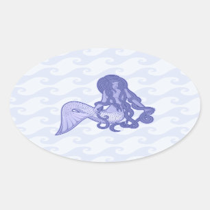 Adesivo Oval Sentado - Sereia Azul