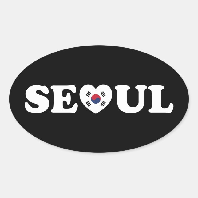 Adesivo Oval Seoul Love Heart Taegeukgi Flag (Frente)