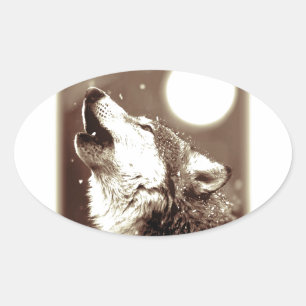 Adesivo Oval Sepia Wolf & Moon