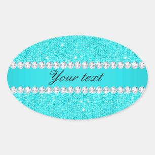 Adesivo Oval Sequins e diamantes personalizados de turquesa