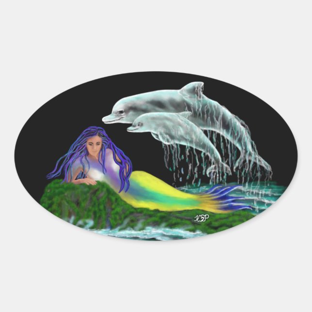 Adesivo Oval Sereia com golfinhos (Frente)