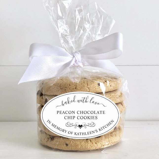 Adesivo Oval Serviço Memorial Em Memória De Com Amor Favor (Memorial Service Memory Of Baked With Love Favor Oval Sticker)