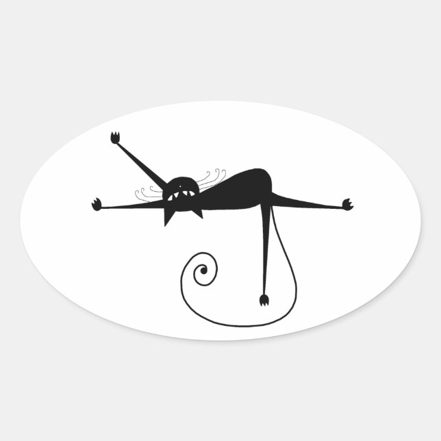 Adesivo Oval Seu Texto - Caractere de Gato Preto - Pose 4 (Frente)