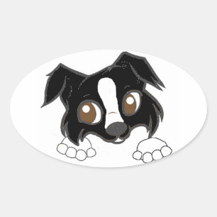 Adesivo Oval Shetland Sheepdog Black and White Peeking Cartoon