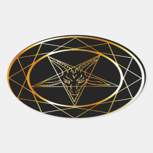 Adesivo Oval Sigil dourado de Baphomet