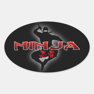 Adesivo Oval Silhueta de Ninja
