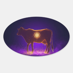Adesivo Oval Silhueta de Vaca Divina   Govardhan Puja Espiritua