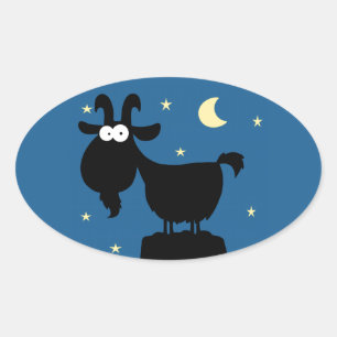 Adesivo Oval Silhuette of Goat on Mountain