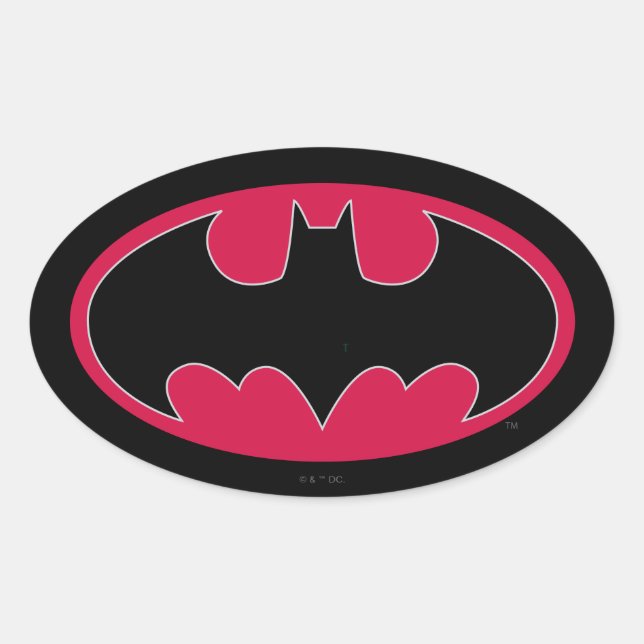 Adesivo Oval Símbolo Batman | Logotipo preto vermelho (Frente)