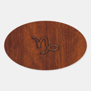 Adesivo Oval Símbolo Capricórnio Zodiac no Estilo de Mahogno 
