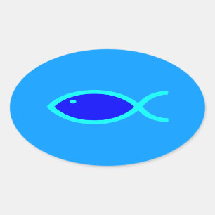 Adesivo Oval Símbolo cristão dos peixes - RUIDOSAMENTE! Azul