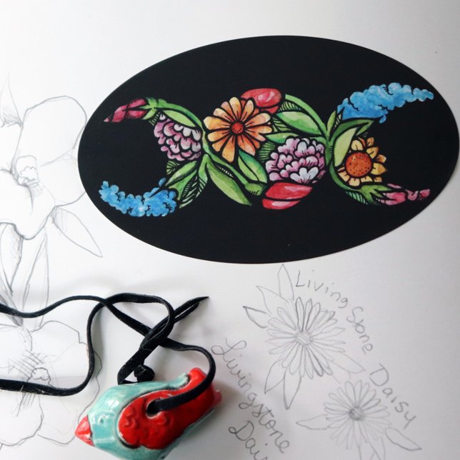 Adesivo Oval Símbolo da Lua Tripla Bloom (Criador carregado)