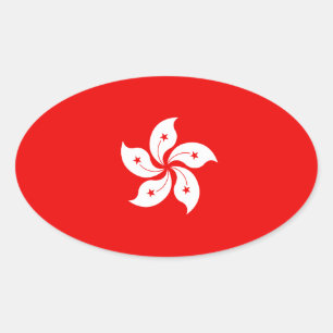 Adesivo Oval Símbolo Orquídea Branca da Bandeira de Hong Kong
