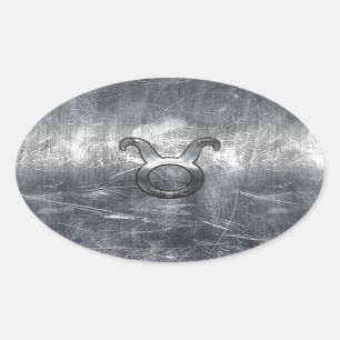 Adesivo Oval Símbolo Taurus Zodiac em Estilo Enfrentado Grunge