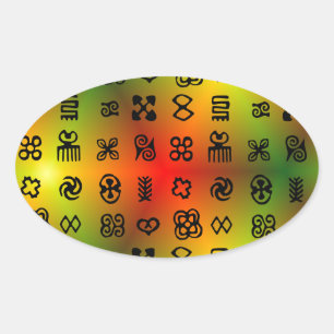 Adesivo Oval Símbolos de Adinkra com cores africanas