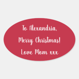 Adesivo Oval Simple Merry Christmas from Mom Red and White