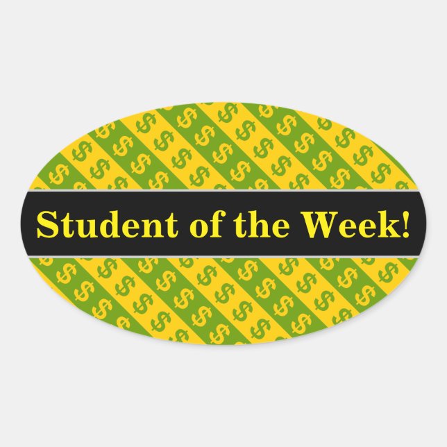 Adesivo Oval Sinais de Dólar Verde e Amarelo ($) Padrão Strike (Frente)