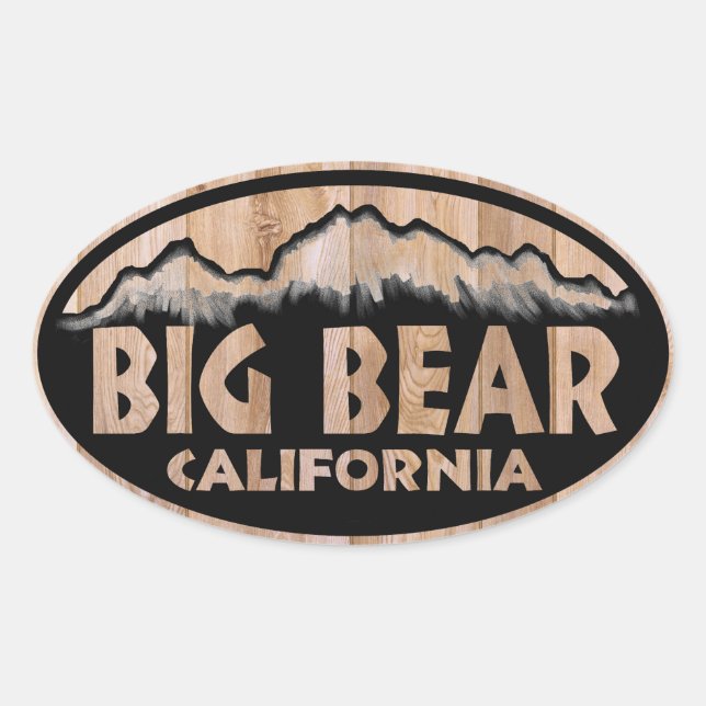 Adesivo Oval Sinal de madeira do Big Bear California (Frente)