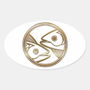 Adesivo Oval Sinal Dourado da astrologia dos peixes do zodíaco