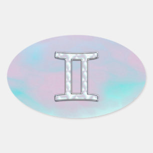 Adesivo Oval Sinal Gemini Zodiac da Mãe do Estilo Pérola